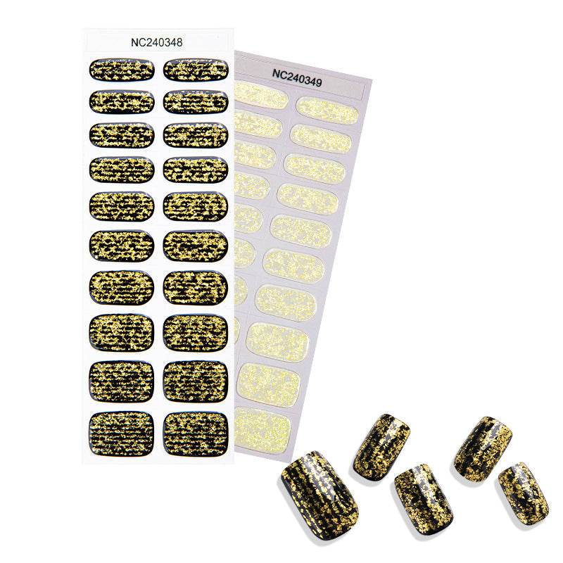 Semi-Cured Gel Nail Strips Brocade Sparkle Cloud Pattern Gold Glossy Set (MOQ=3)