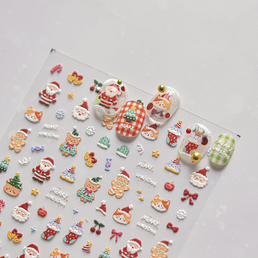 Christmas Festive: "Santa & Gingerbread" – 3D Nail Sticker