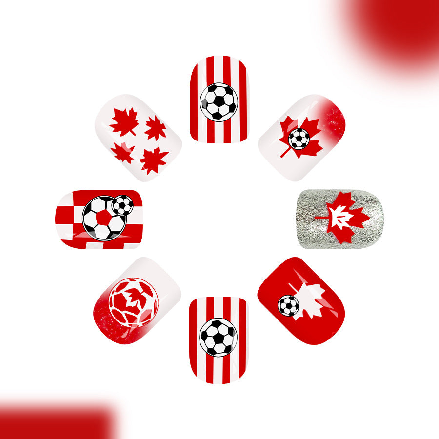 World Cup Canada Maple Leaf Football Fan Press-On Nails (Gradient/24pcs/Short Square)