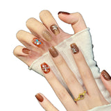 Glitter Brown Orange Accent Press On Nails