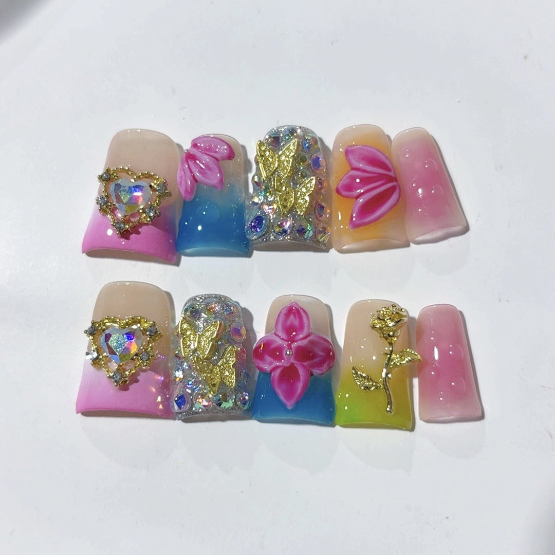 Enchanted Fairy: "Rainbow Bloom" – Short Square Handmade Press On Nails