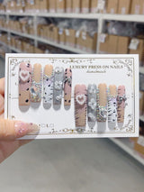 Neutral Leopard Crystal Floral Press On Nail Set