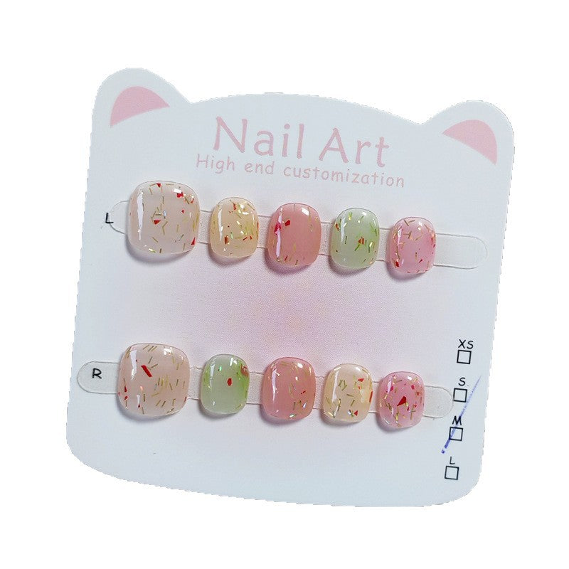 365nails: 碎金果凍 — 短款 圓形 手工製 兒童穿戴甲