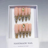 Nude Gold Crystal Drip Luxe Statement Press On Nails