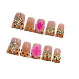 Brown Leopard Floral Duckbill Press On Nails