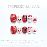 Cute Red Christmas Press‑On Nails – Reindeer Santa Snowflake Design