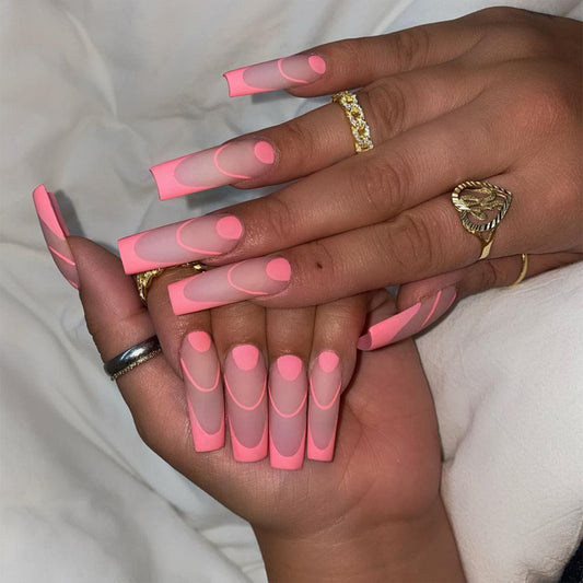 Long Ballet Frosted Pink French Wear Nail Art Finished Fake Nail Nail Art Patch Nail Patch Removable｜365nails