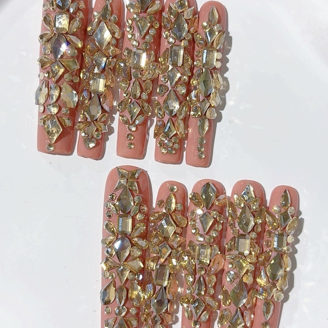 Luxury Blush Crystal Press On Nails