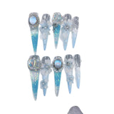 Icy Blue Sculpted Floral Crystal Fantasy Press On Nails