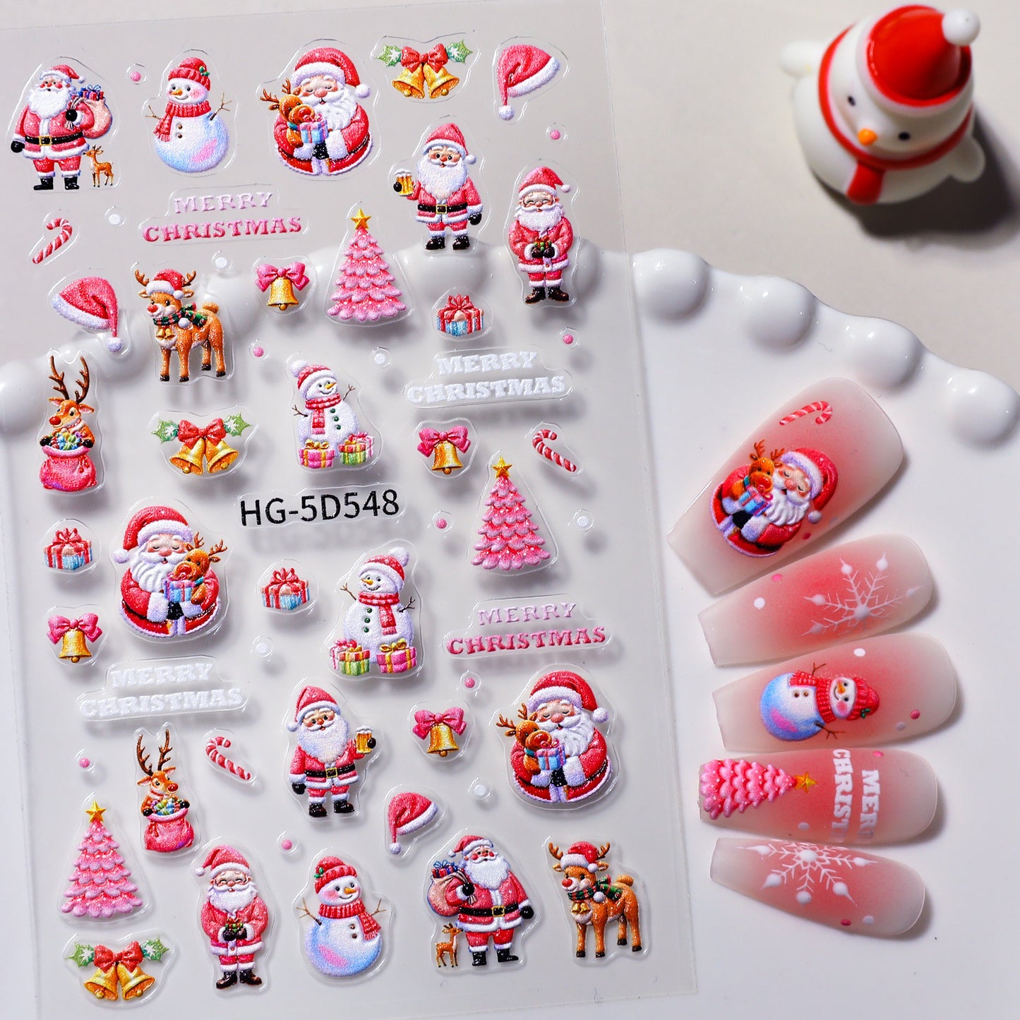 Original Christmas snowman manicure sticker 5D relief three-dimensional colored Christmas tree DIY nail sticker jewelry HG model