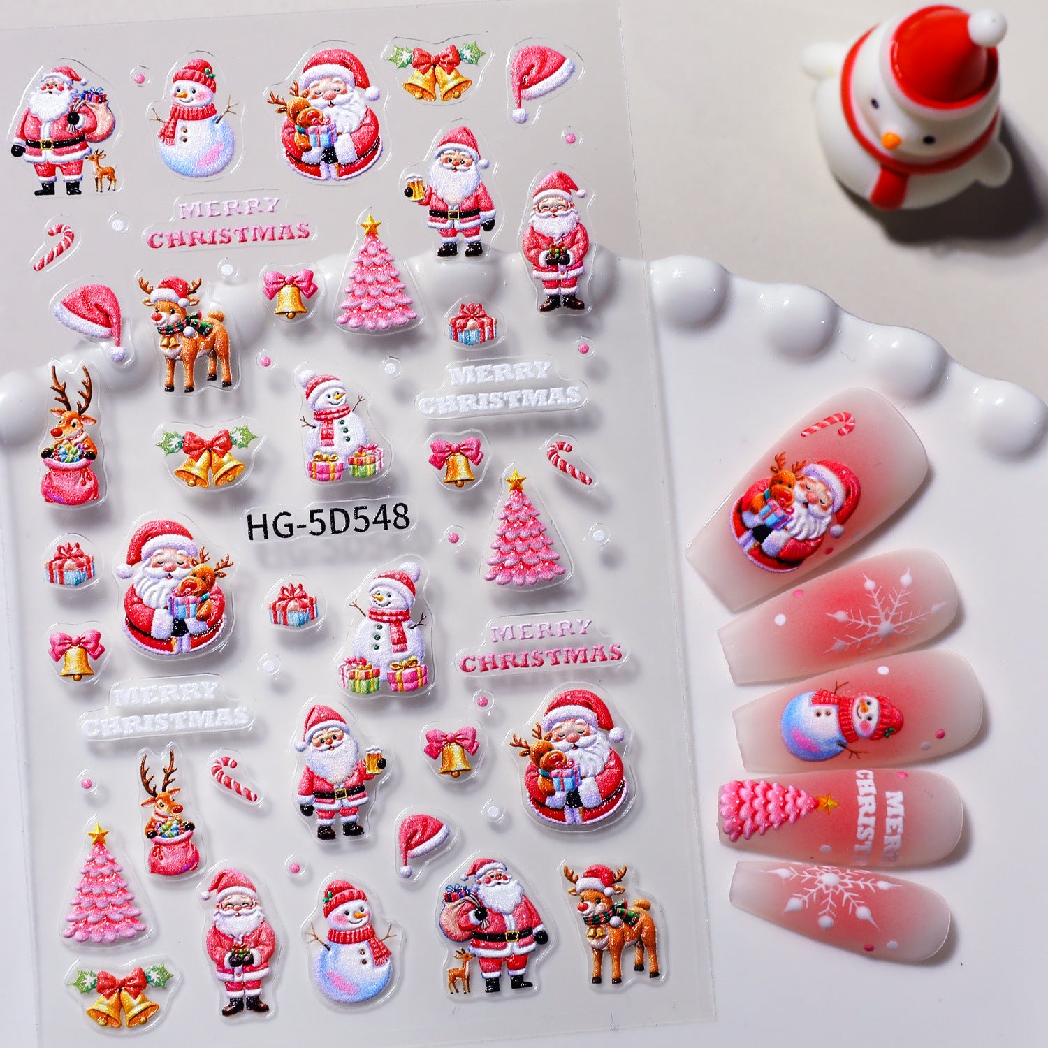 Original Christmas snowman manicure sticker 5D relief three-dimensional colored Christmas tree DIY nail sticker jewelry HG model