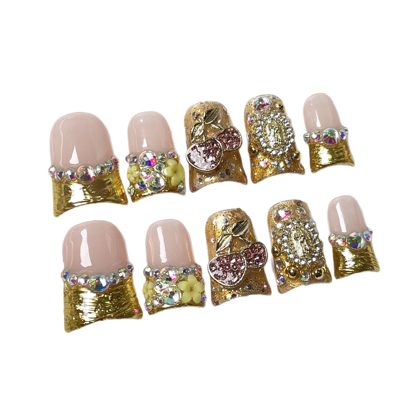 Duck bill nails  retro wind ice transparent flash relief Handmade press on nails factory wholesale｜365nails