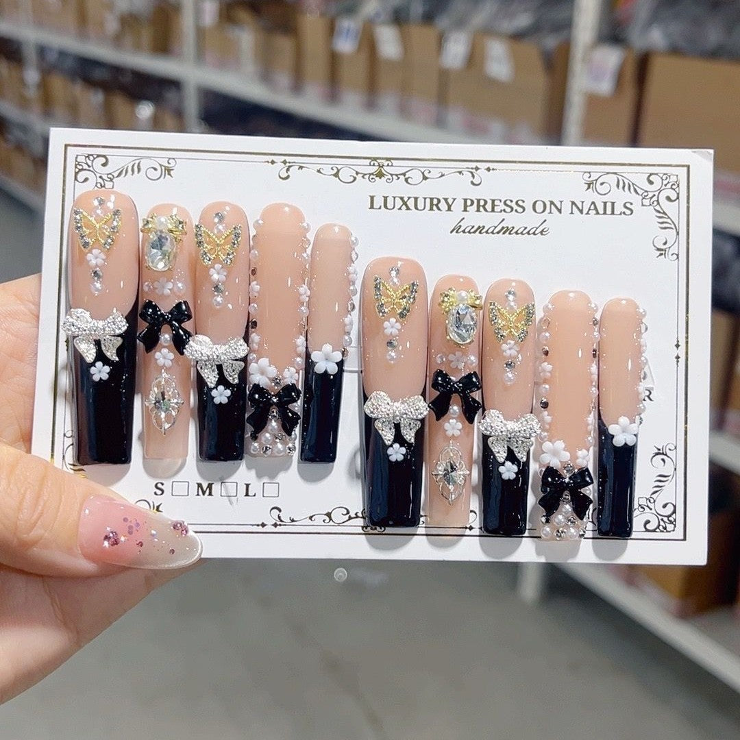 Unhas Postiças Francesinhas Borboleta com Cristal Elegante