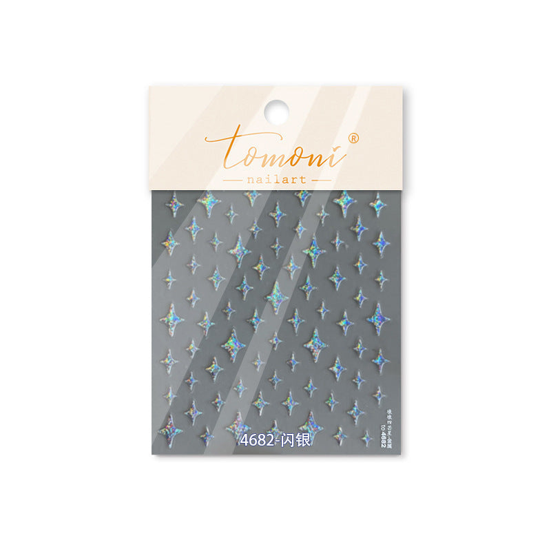 Silver Starburst Metallic Collection: "Starry Sparkle" – 3D Embossed Nail Sticker
