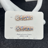 Verão fresco luar azul brilhante diamante curto manicure patch destacável unhas postiças puras feitas à mão unhas press-on atacado ｜ 365nails