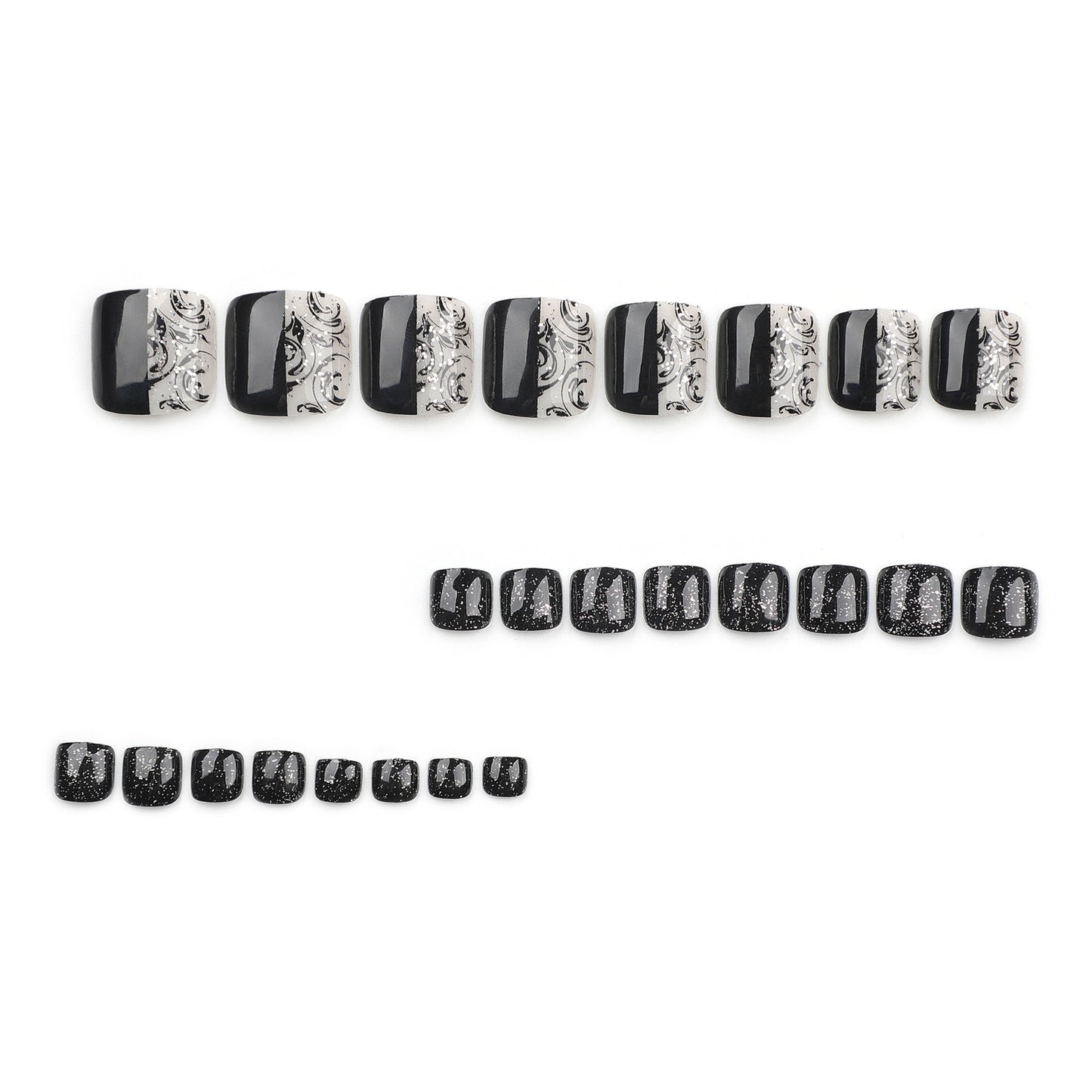 Simple solid color foot nail patch wholesale pattern classic black splicing nail glitter short ｜365nails