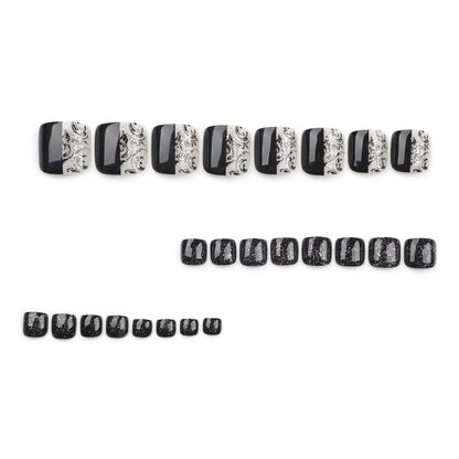 Simple solid color foot nail patch wholesale pattern classic black splicing nail glitter short ｜365nails