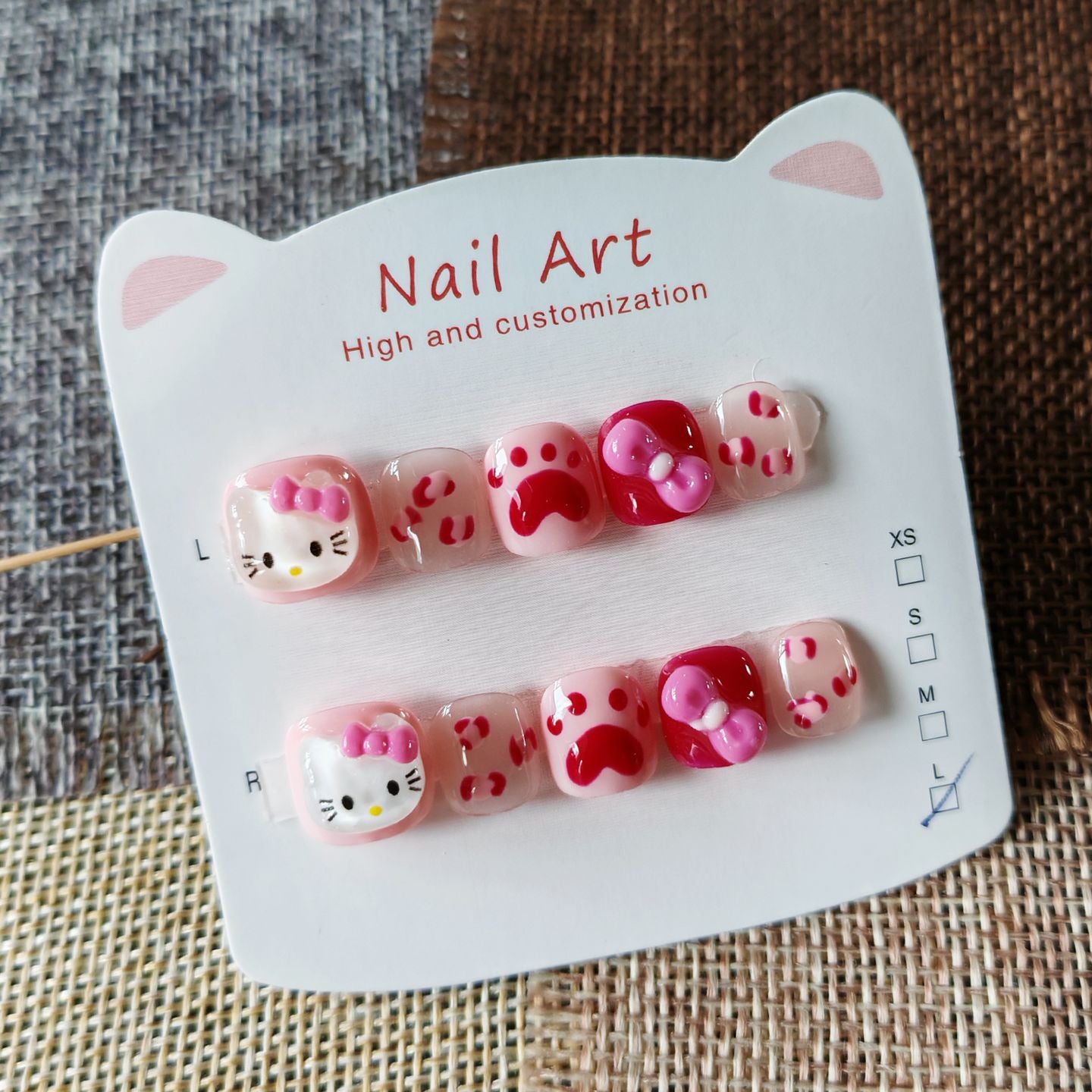 365nails: "sweet hello kitty" – short round handmade kids press-on nails