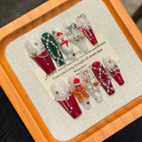 Red and Green Christmas Press‑On Nails – Santa & Gingerbread Design