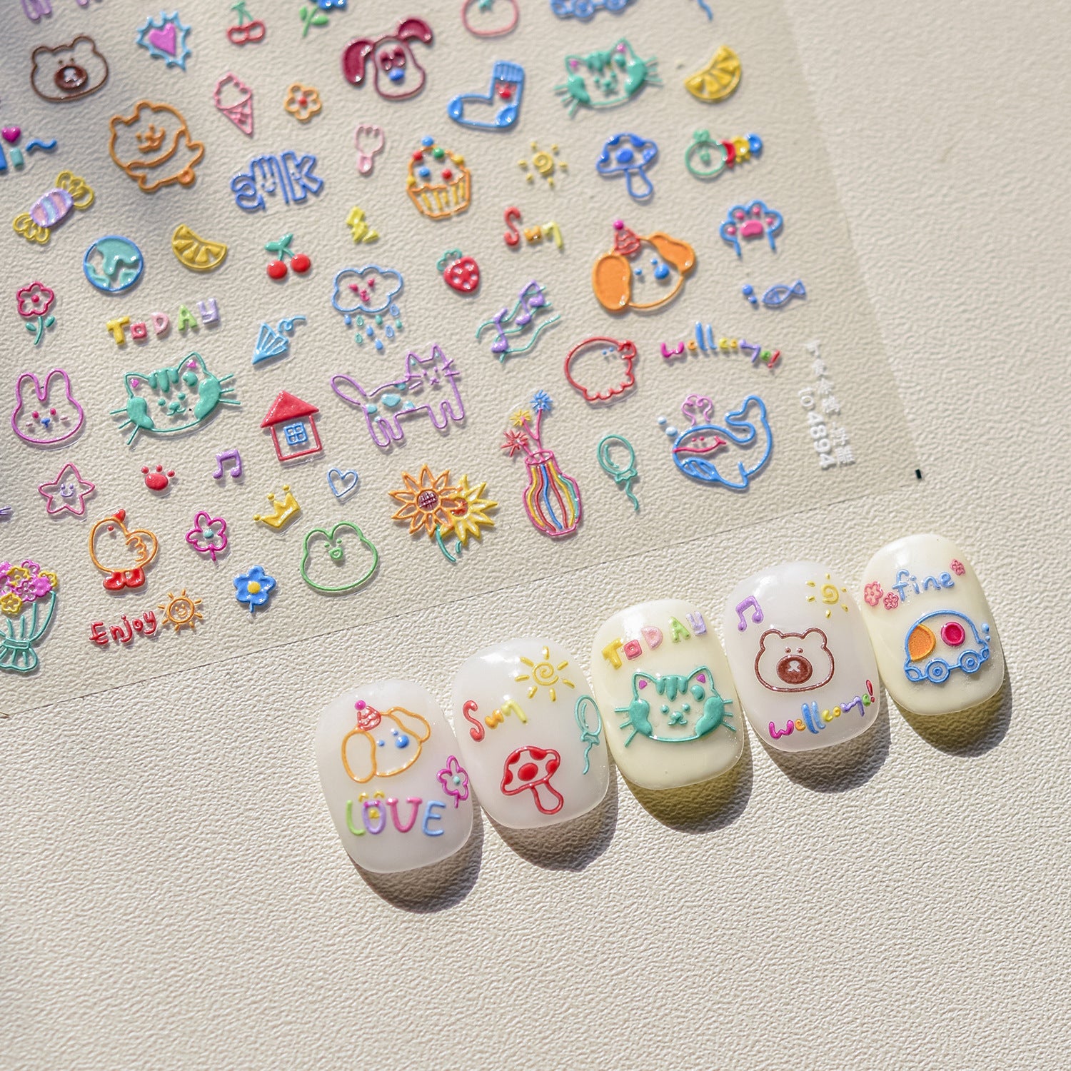 Colorful Doodle Mix – Playful Retro Nail Art Stickers