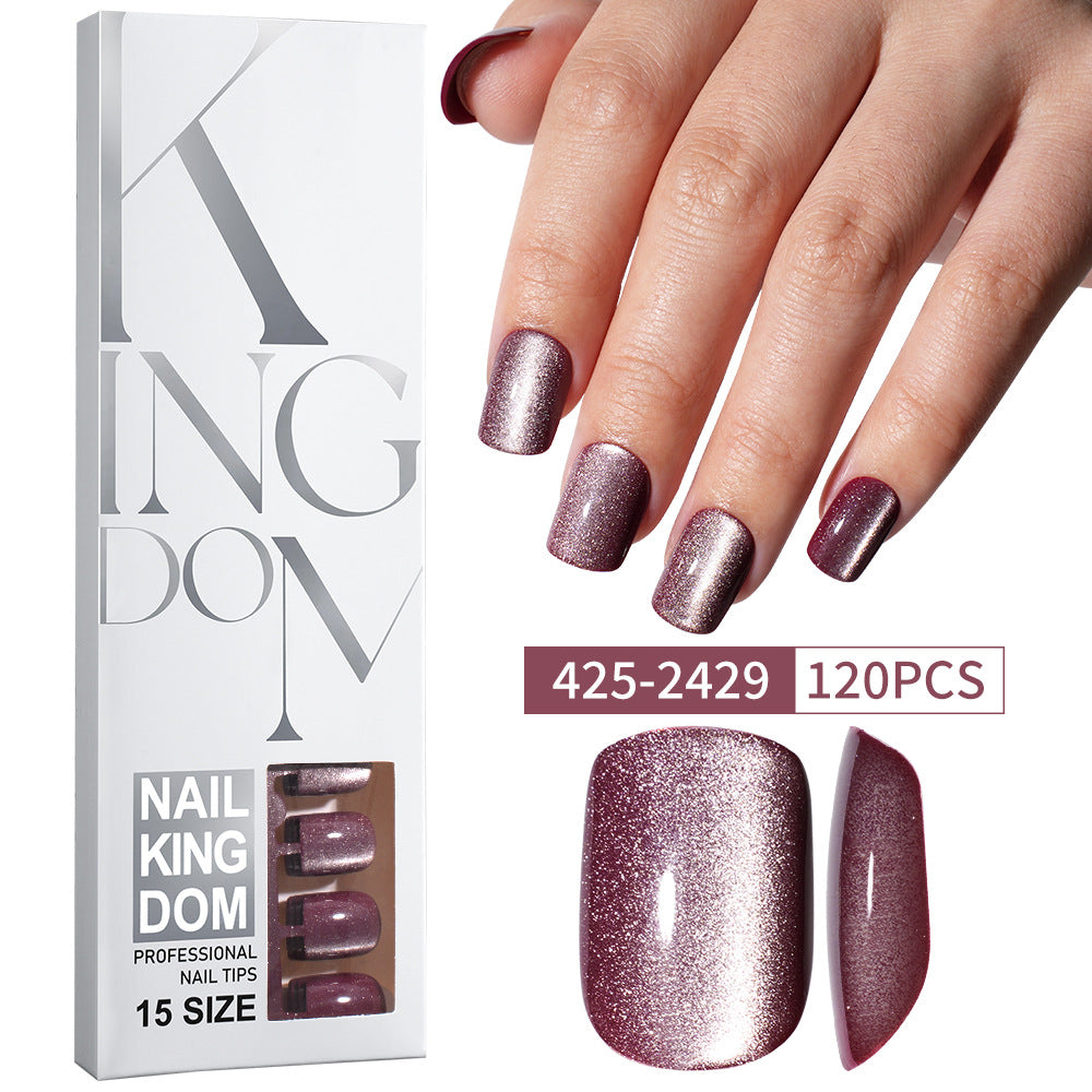 Nail Tips Popular cat eye press on nails, short square nail matte removable fake nails 120 pieces, boxed nail art women