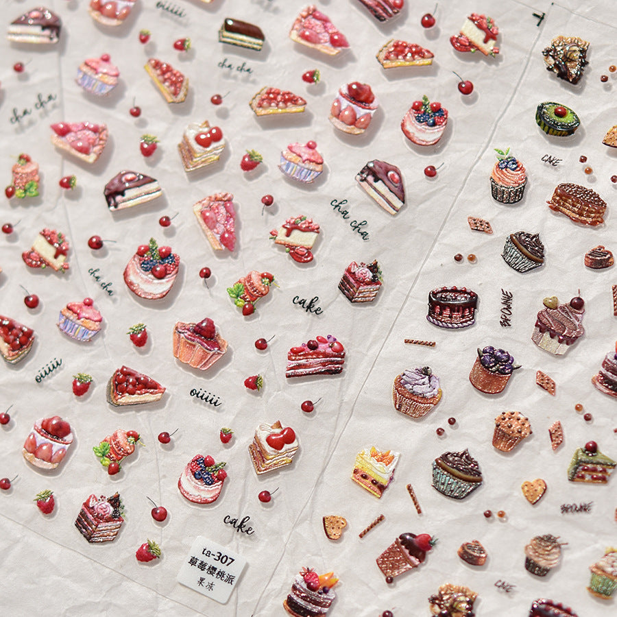 Strawberry Dessert Collection: "Strawberry & Cherry Cake" – 3D Embossed Nail Sticker