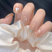 裸色愛心亮粉穿戴甲 完成款 美甲貼片 可拆式甲片｜365nails