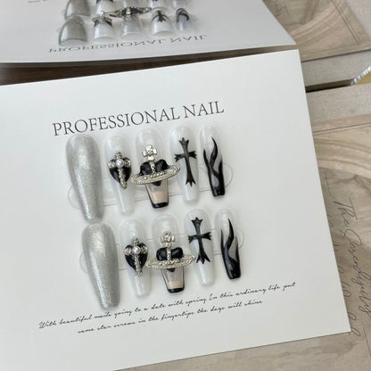 [Purely handmade real shot] Retro advanced personalized style manicure Croxin punk cross popular wear nails | 365nails
