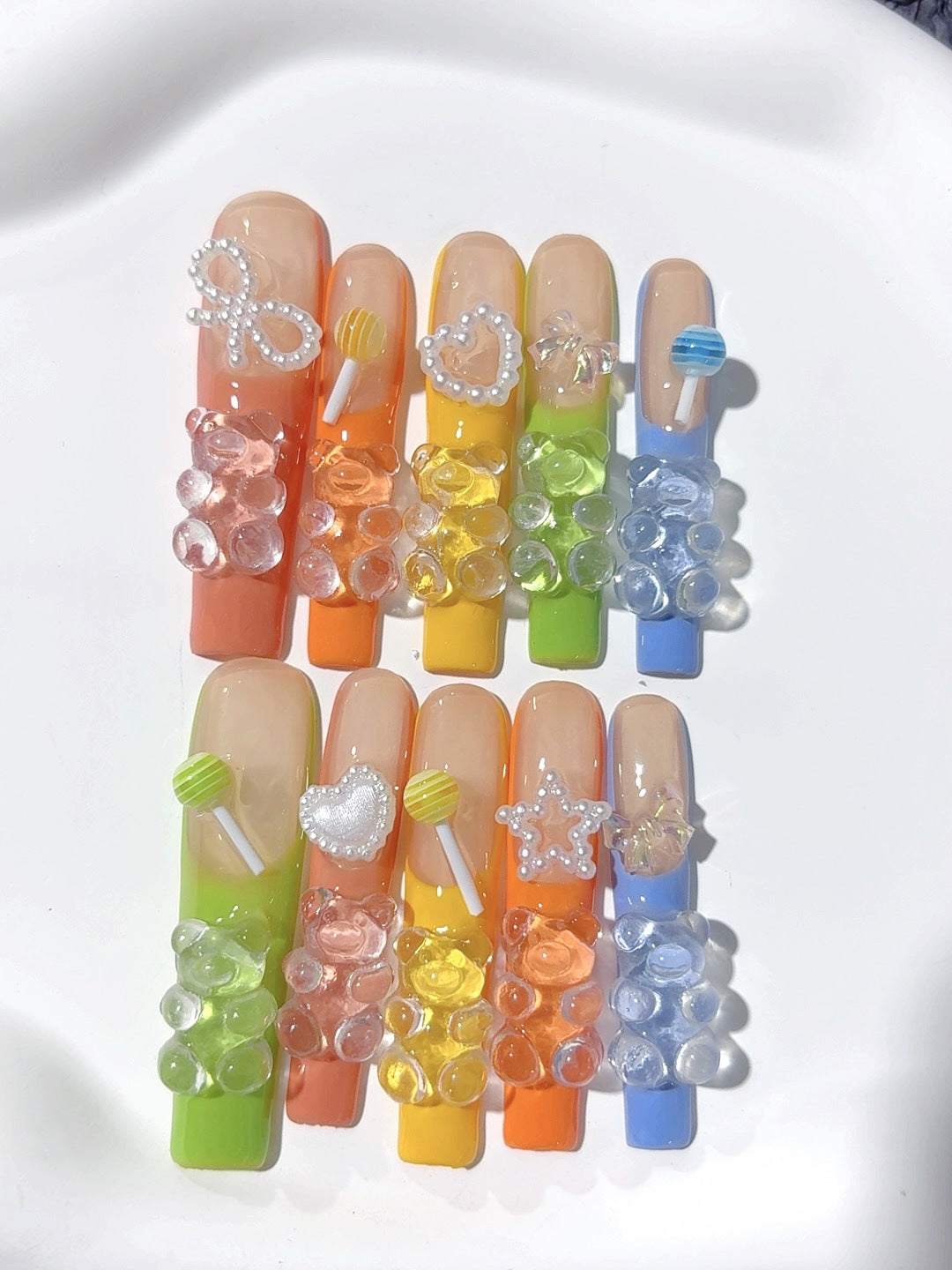 Colorful Candy Bear Jelly Cute Press On Nails