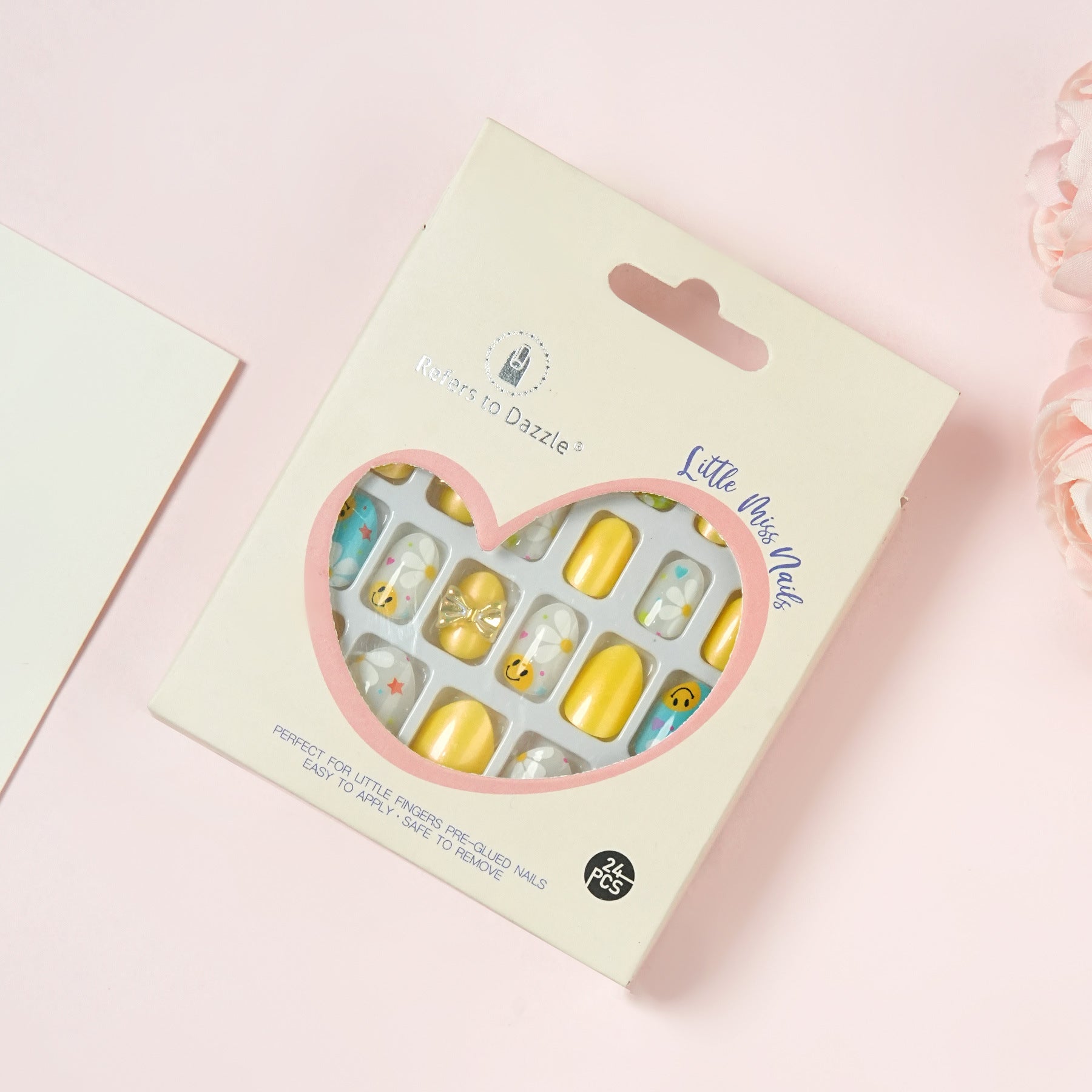 Kids press-on nails Pointed head round head almond cartoon with drill 24 pieces with jelly glue