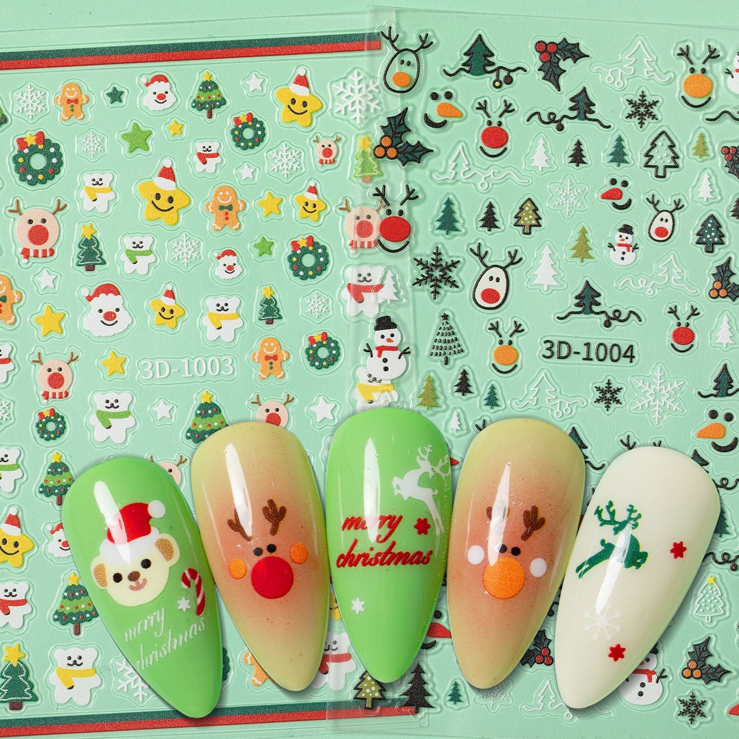 Christmas Series Nail Art Sticker Flat Belt Adhesive Christmas Snowman Elk Nail Sticker Ornament 3D