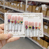 Multicolor Heart Gem Extra Long Press On Nails