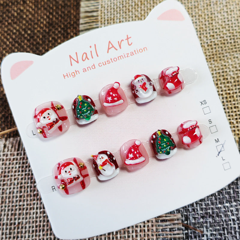365nails-聖誕歡樂兒童系列：「聖誕老公公的冬日朋友」 – 兒童短款方形穿戴甲