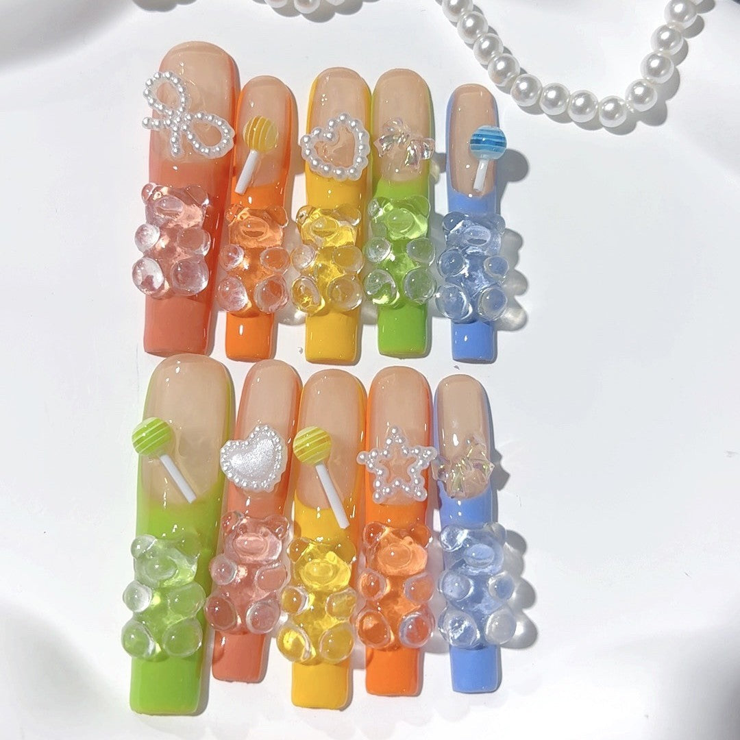 Colorful Candy Bear Jelly Cute Press On Nails