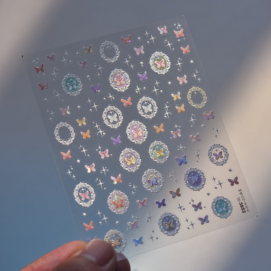Holographic Cameo Nail Stickers – 5D Embossed Vintage Gem Set