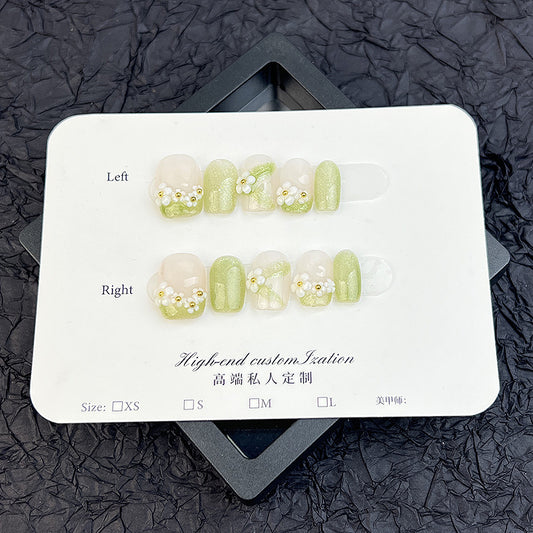 Handmade press-on nails short spring and summer small fresh five-petaled flower nail patch reusable fake nails｜365nails