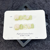 365nails Whimsy: "Lily of the Valley" – Medium Square Green Glitter & Floral Press On Nails 24pcs