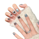 Blue Brown Bow Heart Sparkle Cute Soft Press On Nails