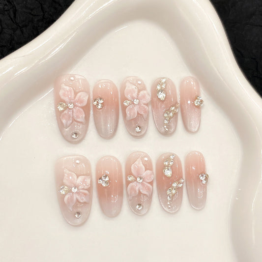 Snake Element Zircon Diamond Advanced Cold cat eye Pure Handmade nails | 365nails