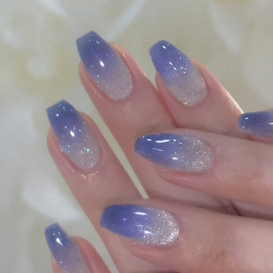 Blue gradual change cat eye senior   simple nail piece ballet nail type nail piece ｜365nails