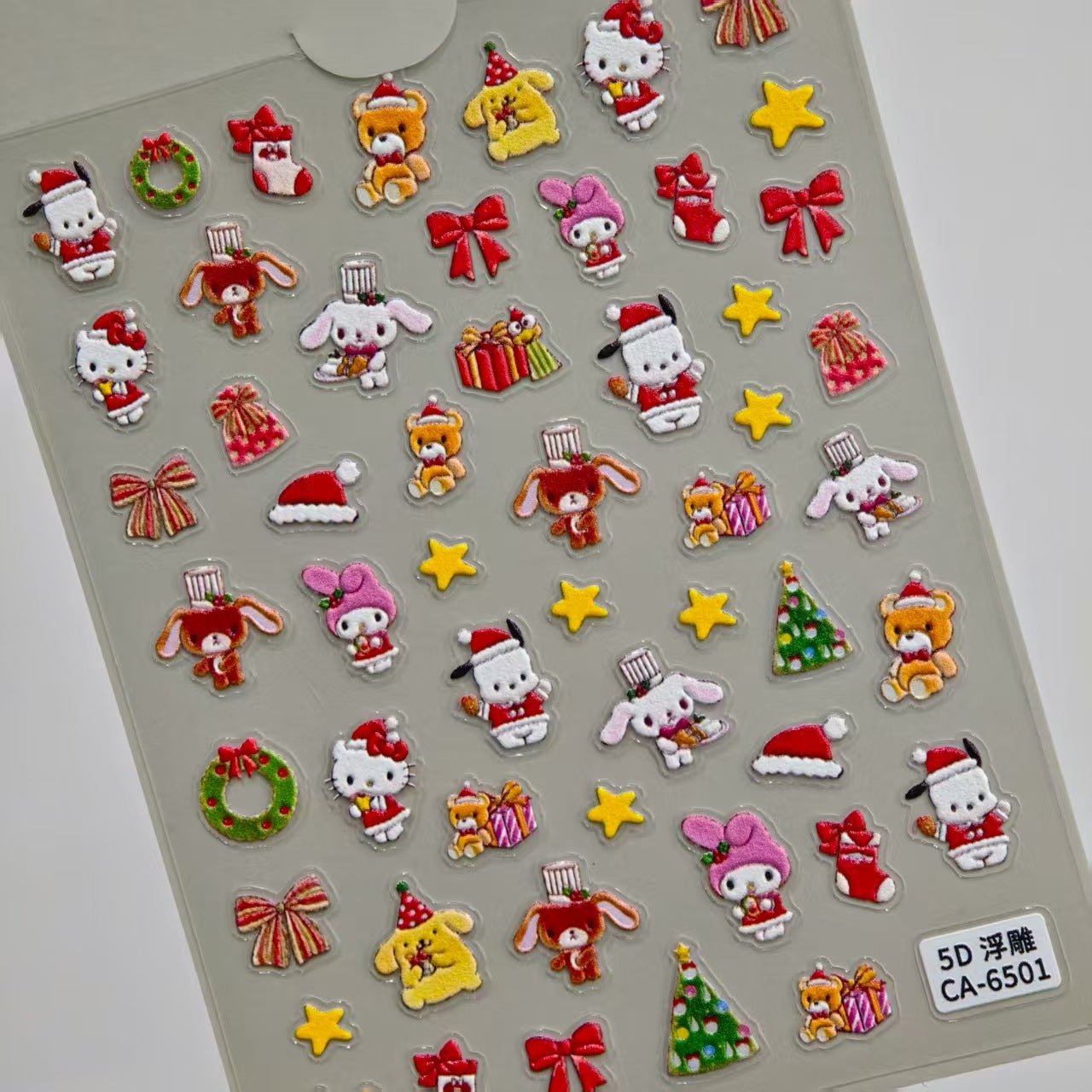 Sanrio Christmas Series Nail Art Sticker 5D Embossed Hello Kitty Melody Kulomi Nail Sticker CA