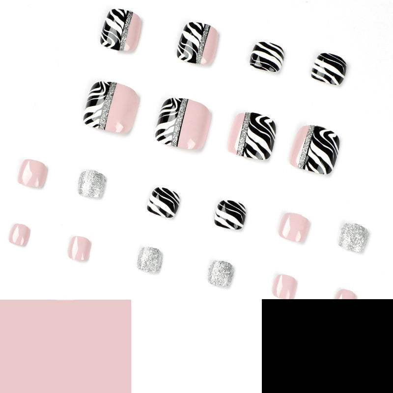 Bare powder foot nails, black and white lines, press on nails, nails piece, wholesale fake nails, nails piece, removable press on nails piece｜365nails
