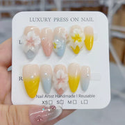365nails - 粉彩夢境：彩虹花 — 杏仁形 手工製 立體雕刻 穿戴甲