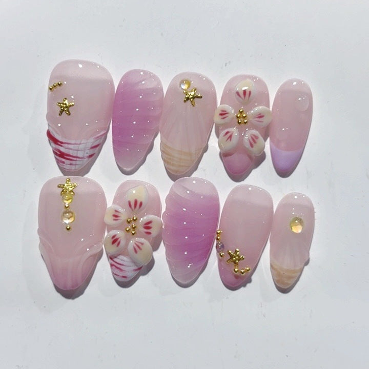 Pink Romance : "Lueur de fleurs de cerisier" – Ongles press-on courts forme amande faits main