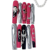 Red Silver Metallic Cross Statement Press On Nails