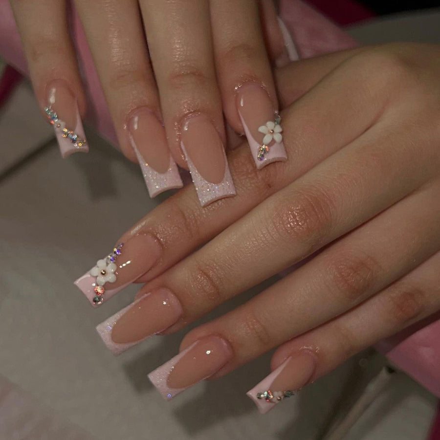 완제품 도매 네일 아트 패치 플라워 글리터 다이아몬드 프렌치 스퀘어형 ｜365nails