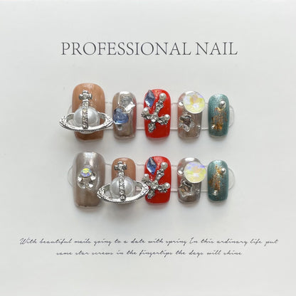 [Purely handmade real shot] press on nails short models can be removed with Shibuya Spice Girls Wind Planet Magic Mirror | 365nails