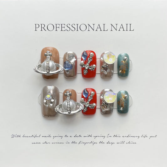 [Purely handmade real shot] press on nails short models can be removed with Shibuya Spice Girls Wind Planet Magic Mirror | 365nails