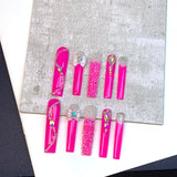 Neon Pink Crystal Accent Extra Long Press-On Nails