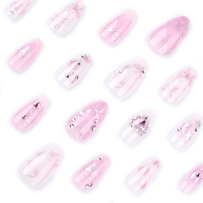 Love bow manicure fake nails almond-shaped press on nails pieces finished flash diamond flash press on nails wholesale｜365nails